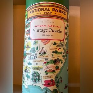 National Parks Map 1000 piece Vintage Puzzle by Cavallini & Co.  Like new! CUTE!